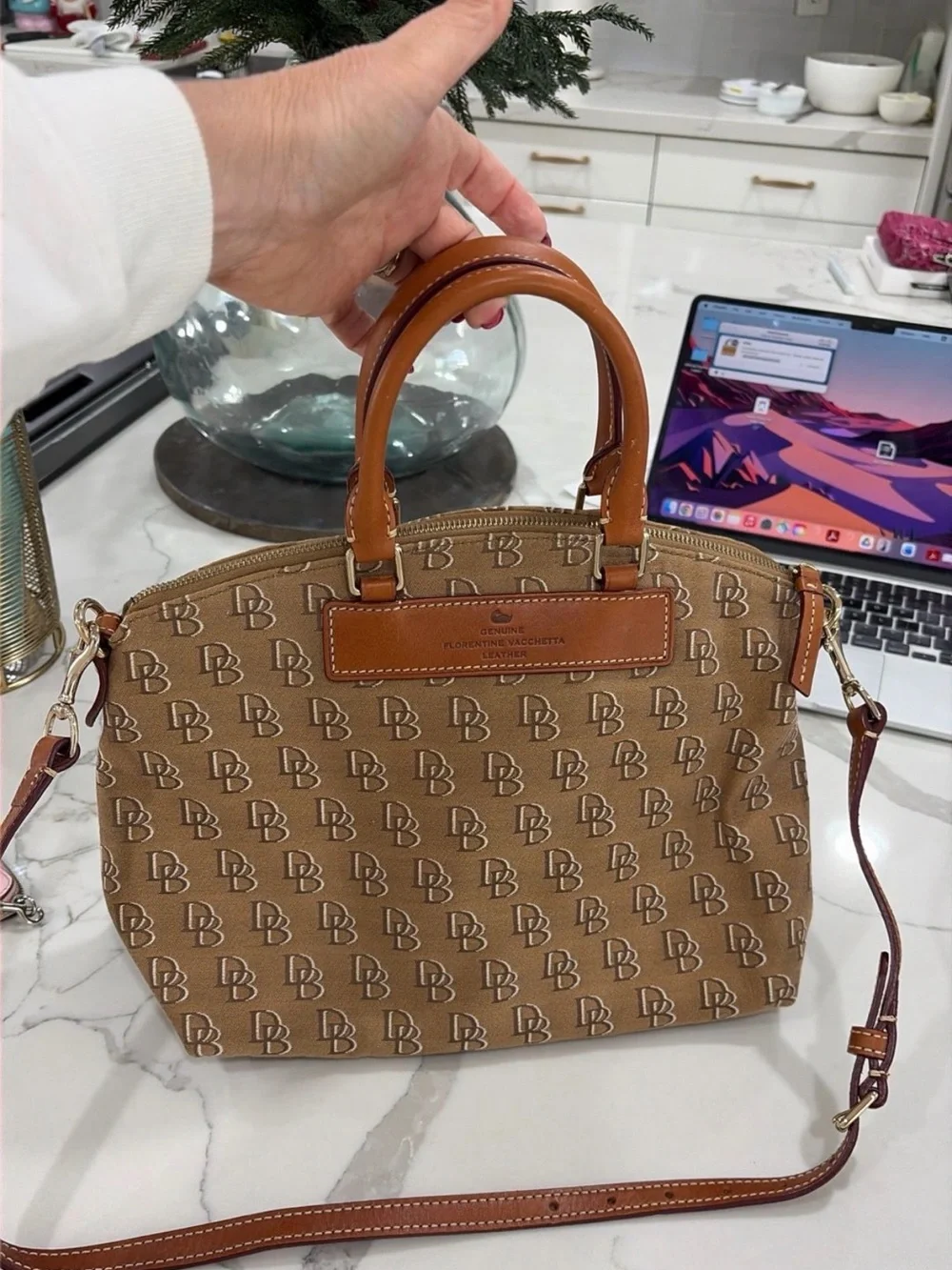 Dooney & Bourke Tan/Tobacco Signature DB Logo Satchel